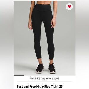 Lululemon Fast and Free High Rise Legging 25 inch